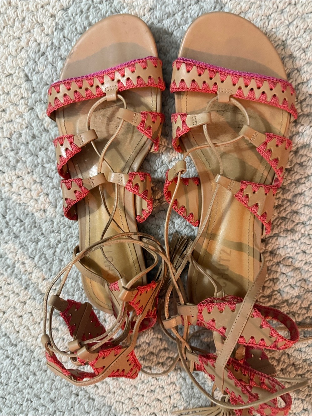 Shultz Tan Lace-Up Gladiator Sandals with Orange Accents - Picture 5 of 5
